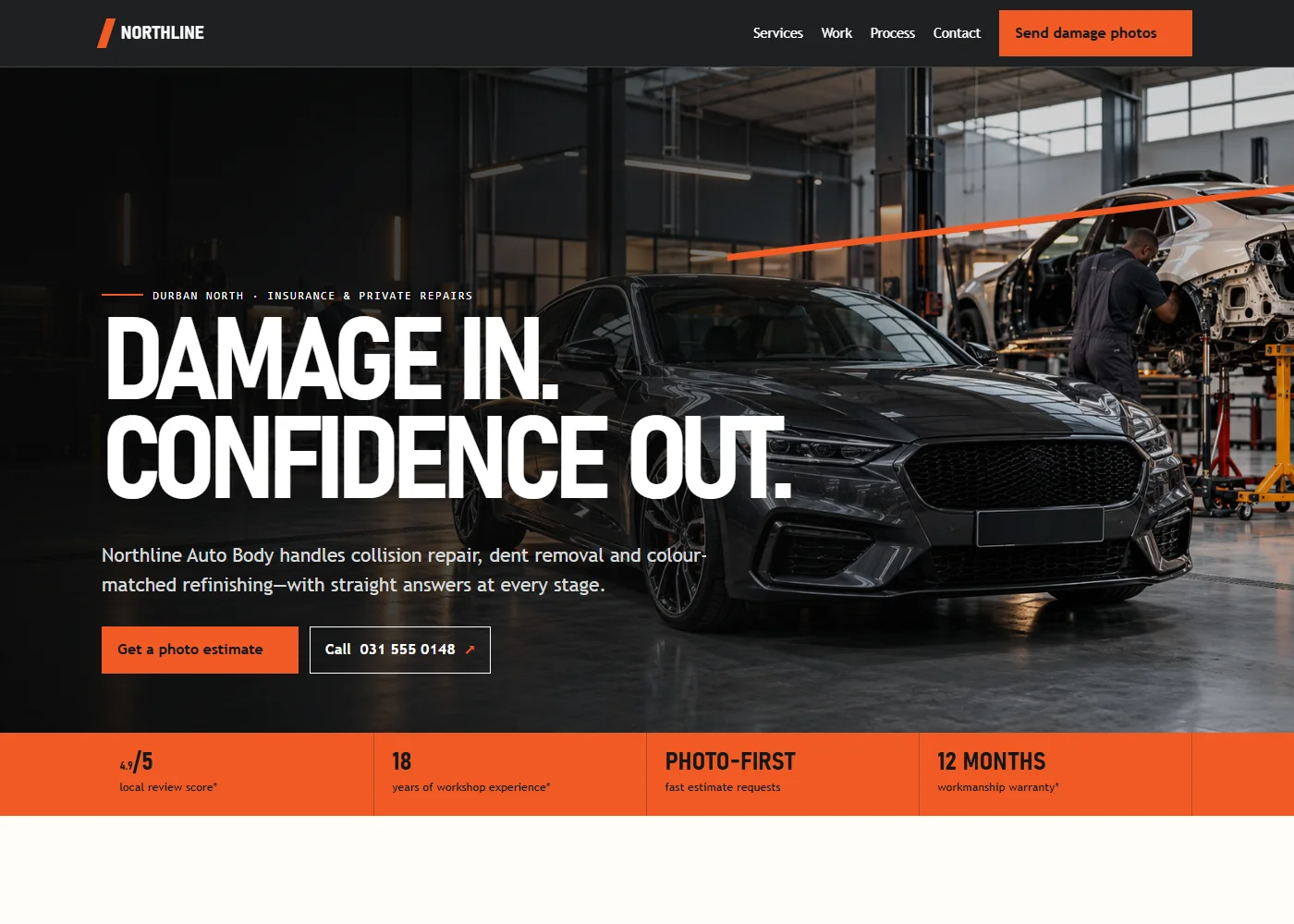 Northline concept website showing an automotive workshop
